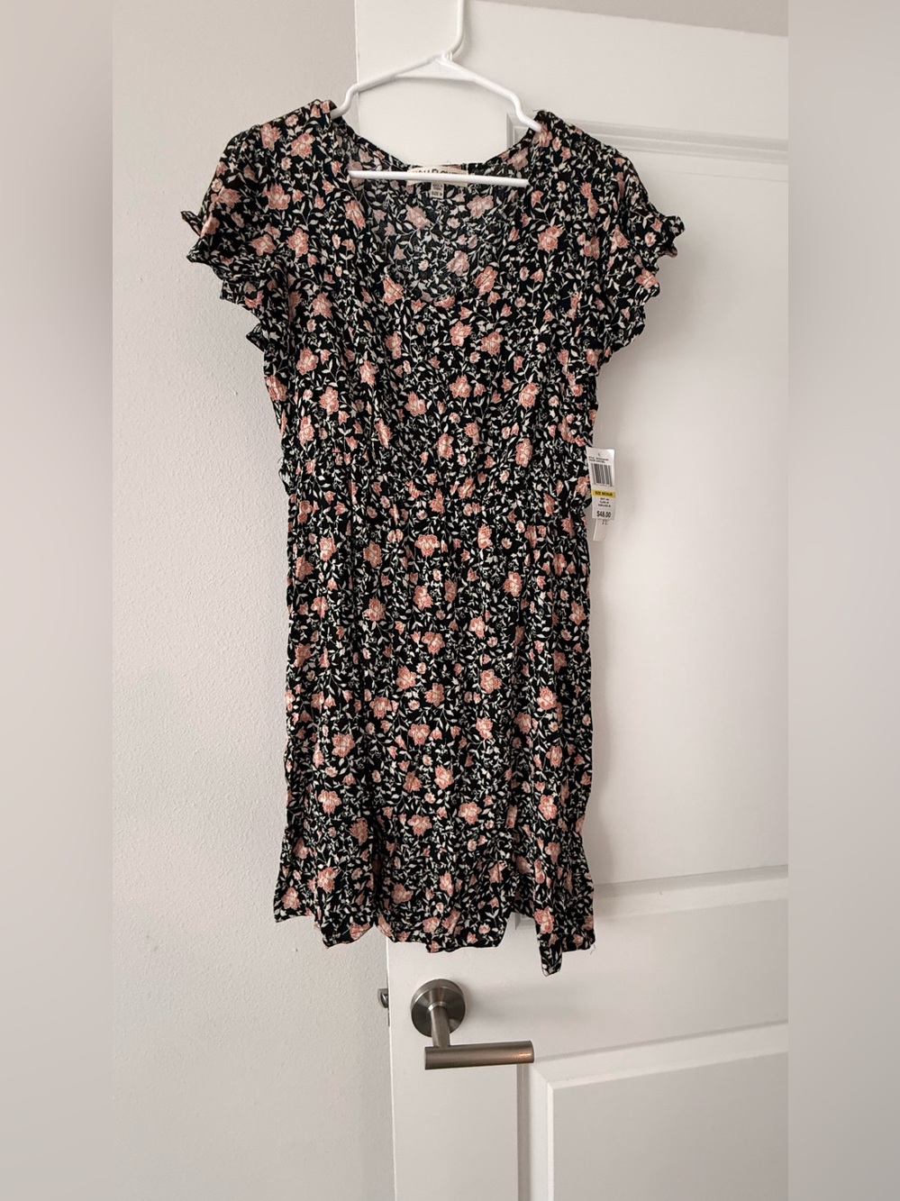 Wallflower Black Mini Dress with Pink Floral Print